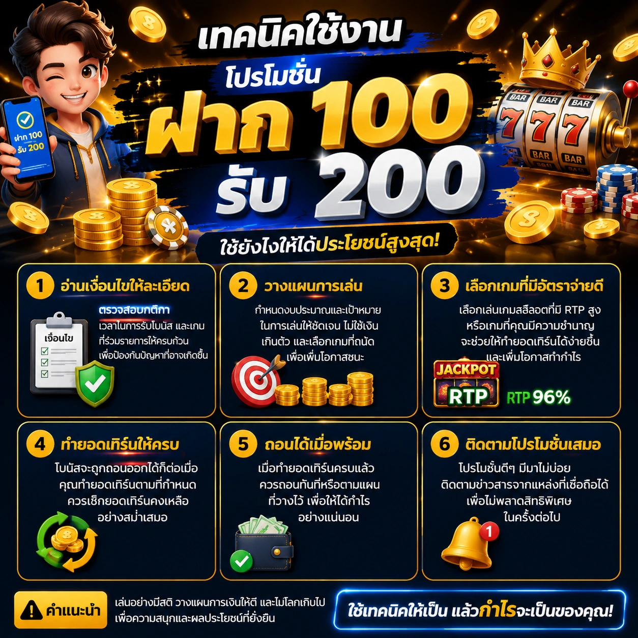 เทคนิคใช้งานโปรโมชั่นฝาก 100 รับ 200 จาก BN26 สำหรับสายสล็อต